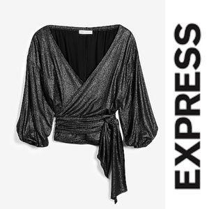 Express x Negin Mirsalehi black metallic wrap top